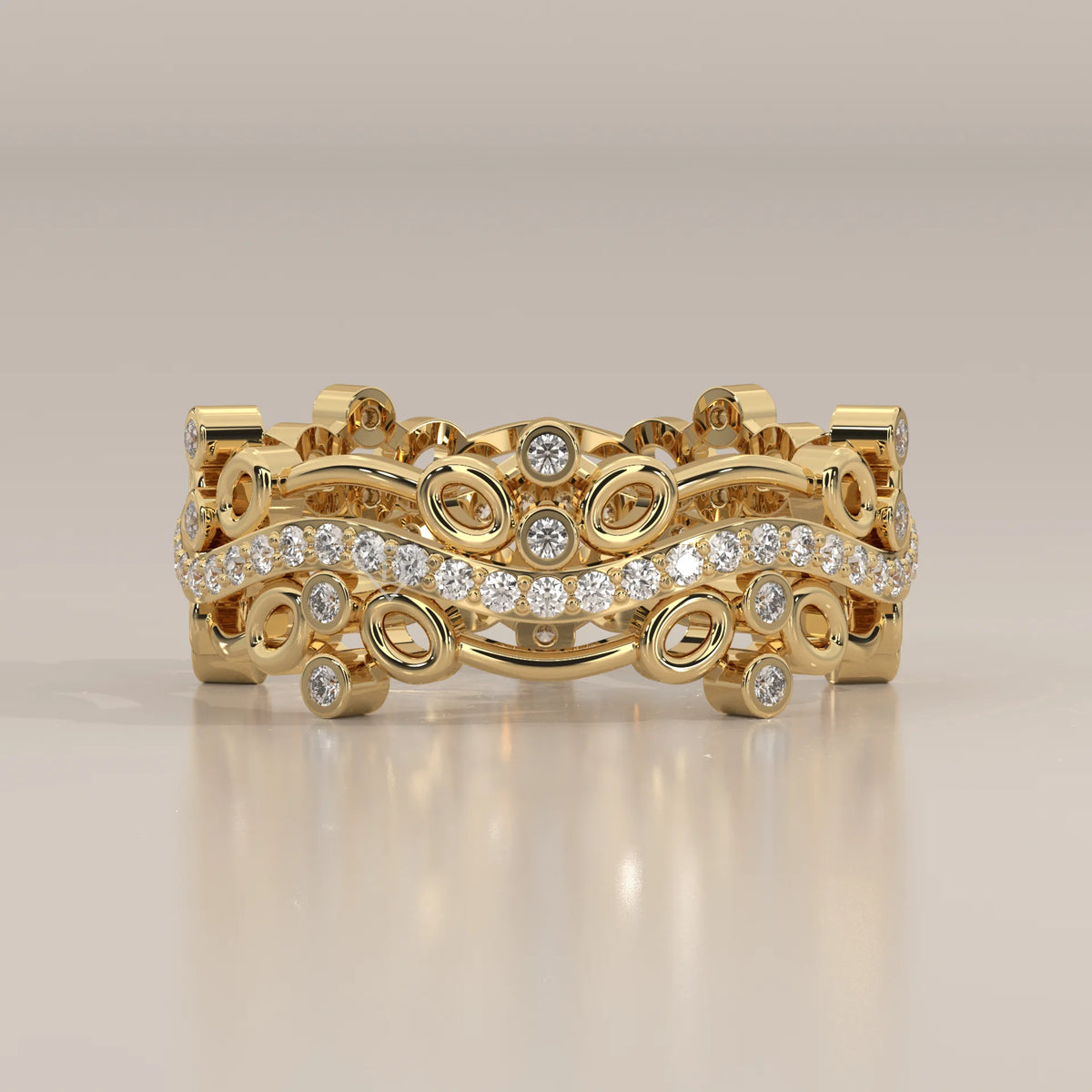 Side Profile: Round Diamond Band with Bezel Setting in Yellow Gold – Lab Grown – Driona Jewels