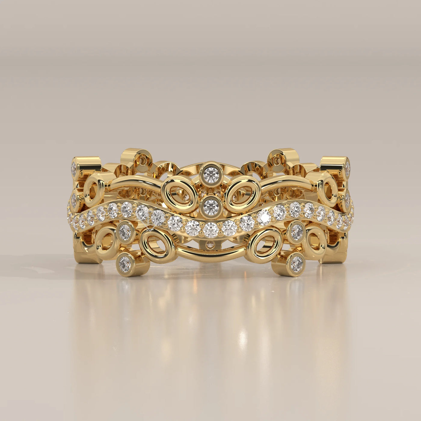 Side Profile: Round Diamond Band with Bezel Setting in Yellow Gold – Lab Grown – Driona Jewels