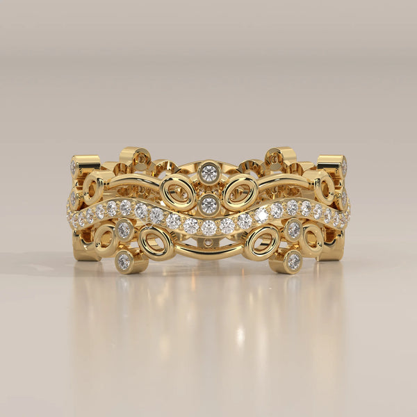 Side Profile: Round Diamond Band with Bezel Setting in Yellow Gold – Lab Grown – Driona Jewels