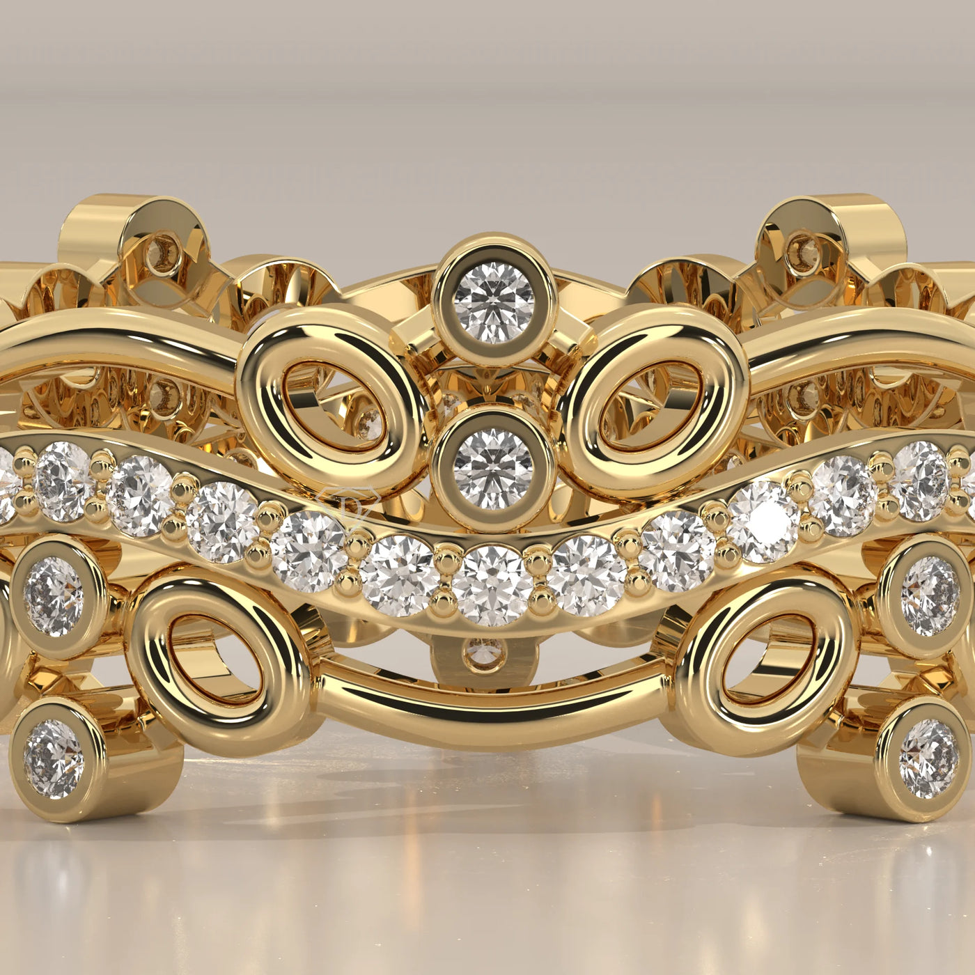 Stone Detail: Round Lab Grown Diamonds in Bezel Setting – Yellow Gold – Driona Jewels