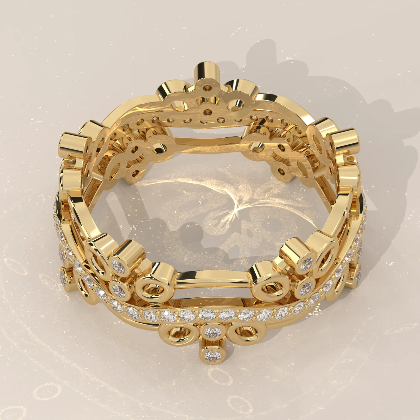 Top View: Round Diamond Band with Bezel Setting in Yellow Gold – Lab Grown – Driona Jewels