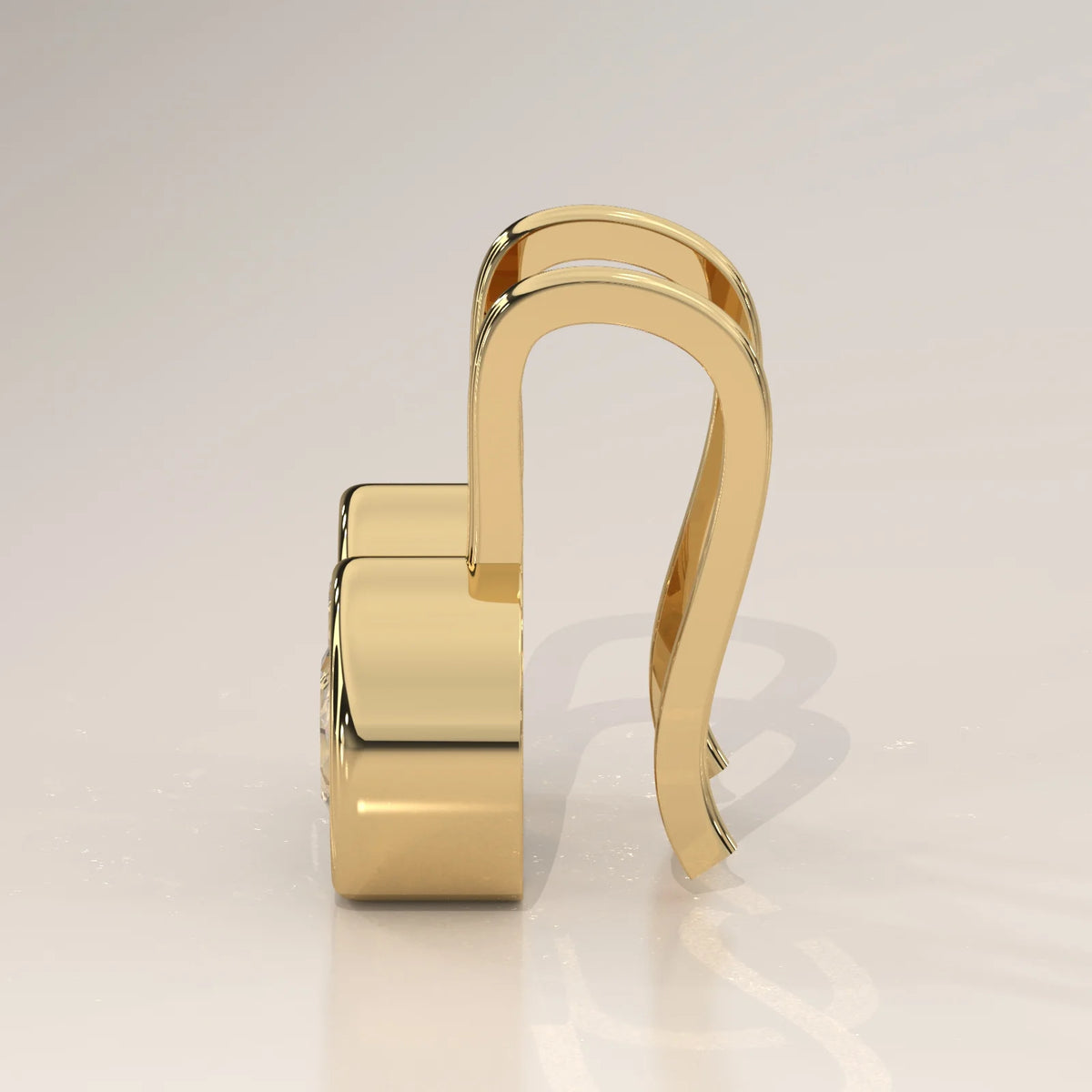 Round Bezel Set Lab Grown Diamond Drop Earrings on Gold Hook Wire in yellow gold, side profile view.