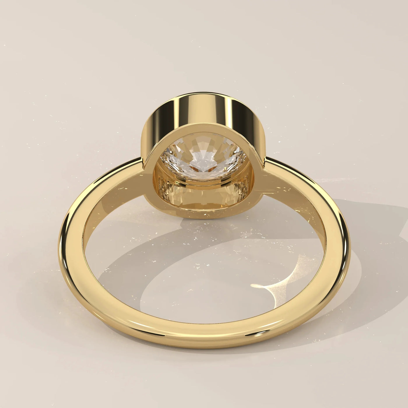 Back View: Round Diamond Ring with Bezel Setting in Yellow Gold – Lab Grown – Driona Jewels