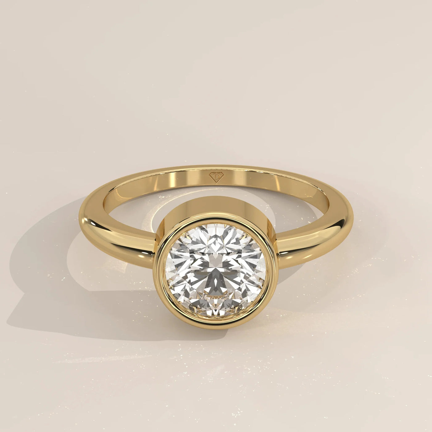 Front View: Round Diamond Ring with Bezel Setting in Yellow Gold – Lab Grown – Driona Jewels
