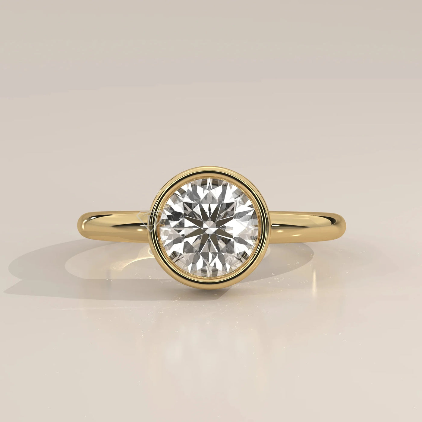 Front View: Round Diamond Ring with Bezel Setting in Yellow Gold – Lab Grown – Driona Jewels