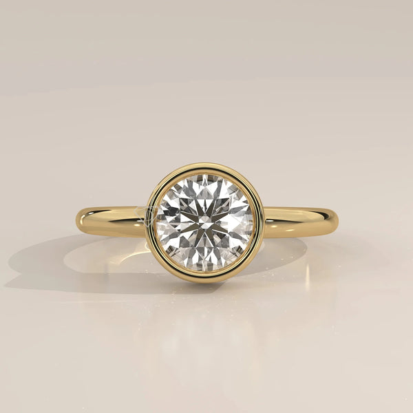 Front View: Round Diamond Ring with Bezel Setting in Yellow Gold – Lab Grown – Driona Jewels