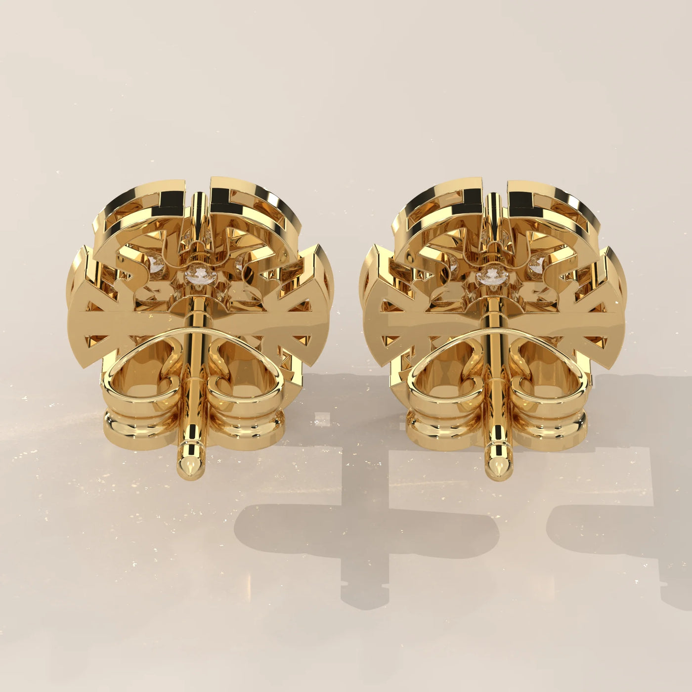 Back View: Round Diamond Stud Earrings with Cluster Setting in Yellow Gold – Lab Grown – Driona Jewels