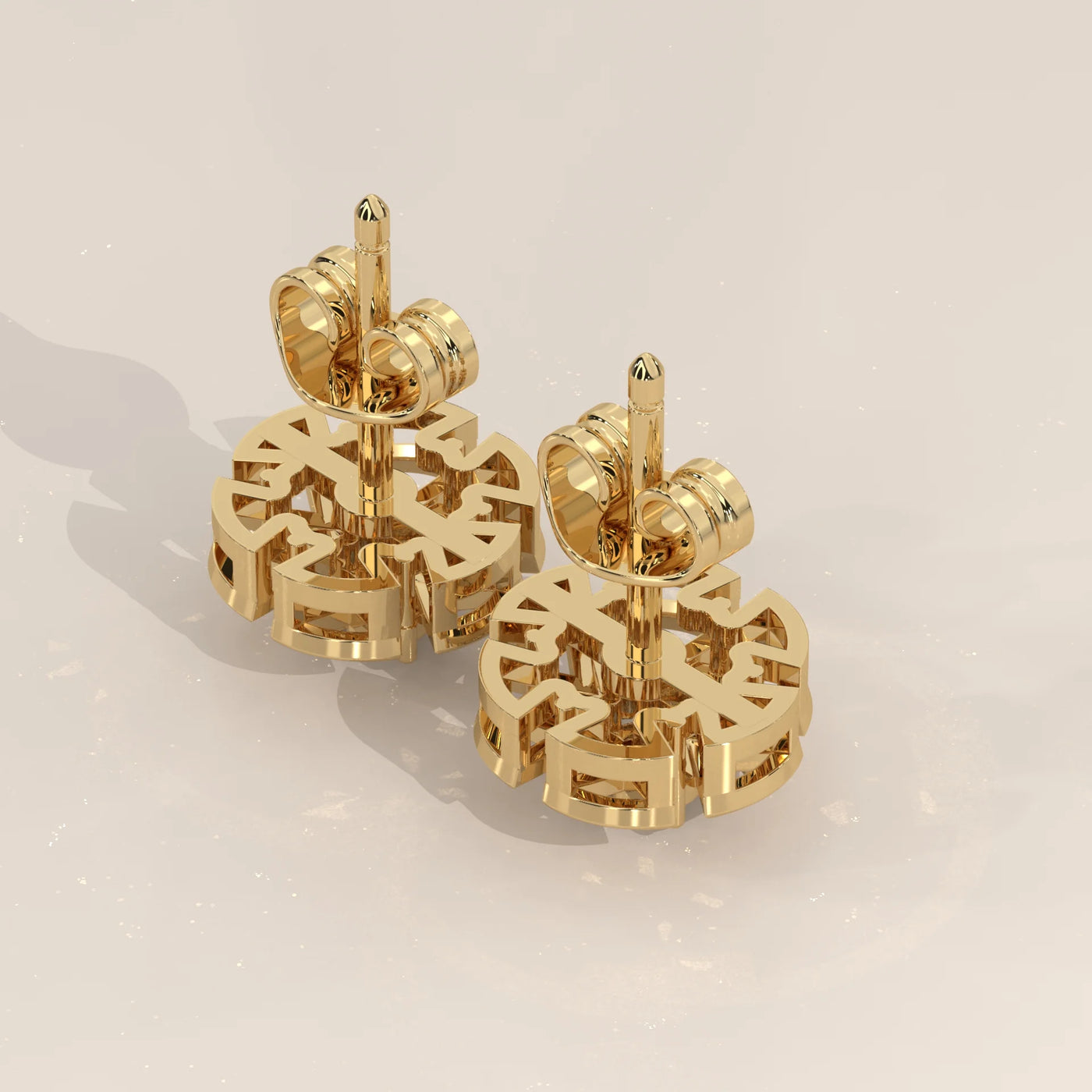 Side Profile: Round Diamond Stud Earrings with Cluster Setting in Yellow Gold – Lab Grown – Driona Jewels