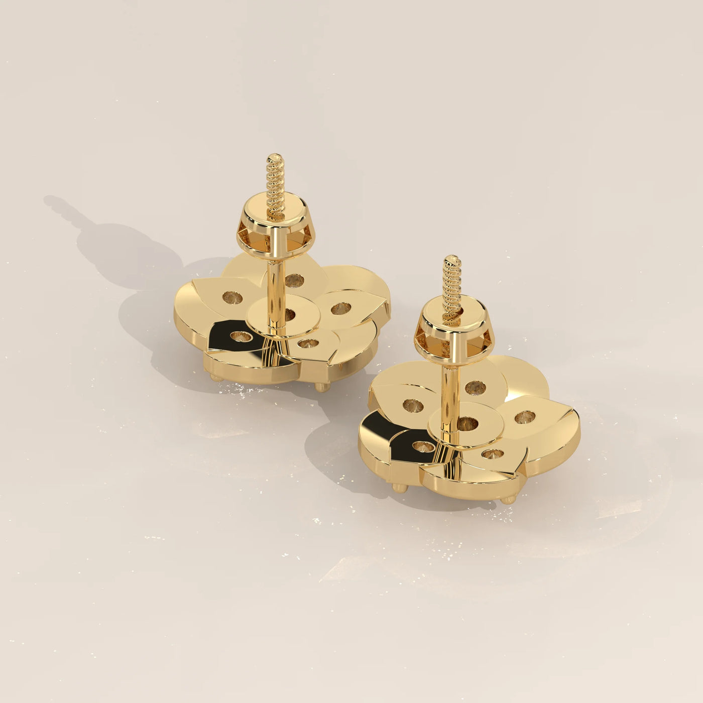 Angle View: Round Diamond Stud Earrings with Cluster Setting in Yellow Gold – Lab Grown – Driona Jewels