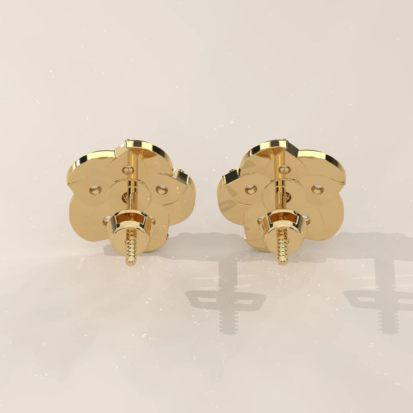 Back View: Round Diamond Stud Earrings with Cluster Setting in Yellow Gold – Lab Grown – Driona Jewels