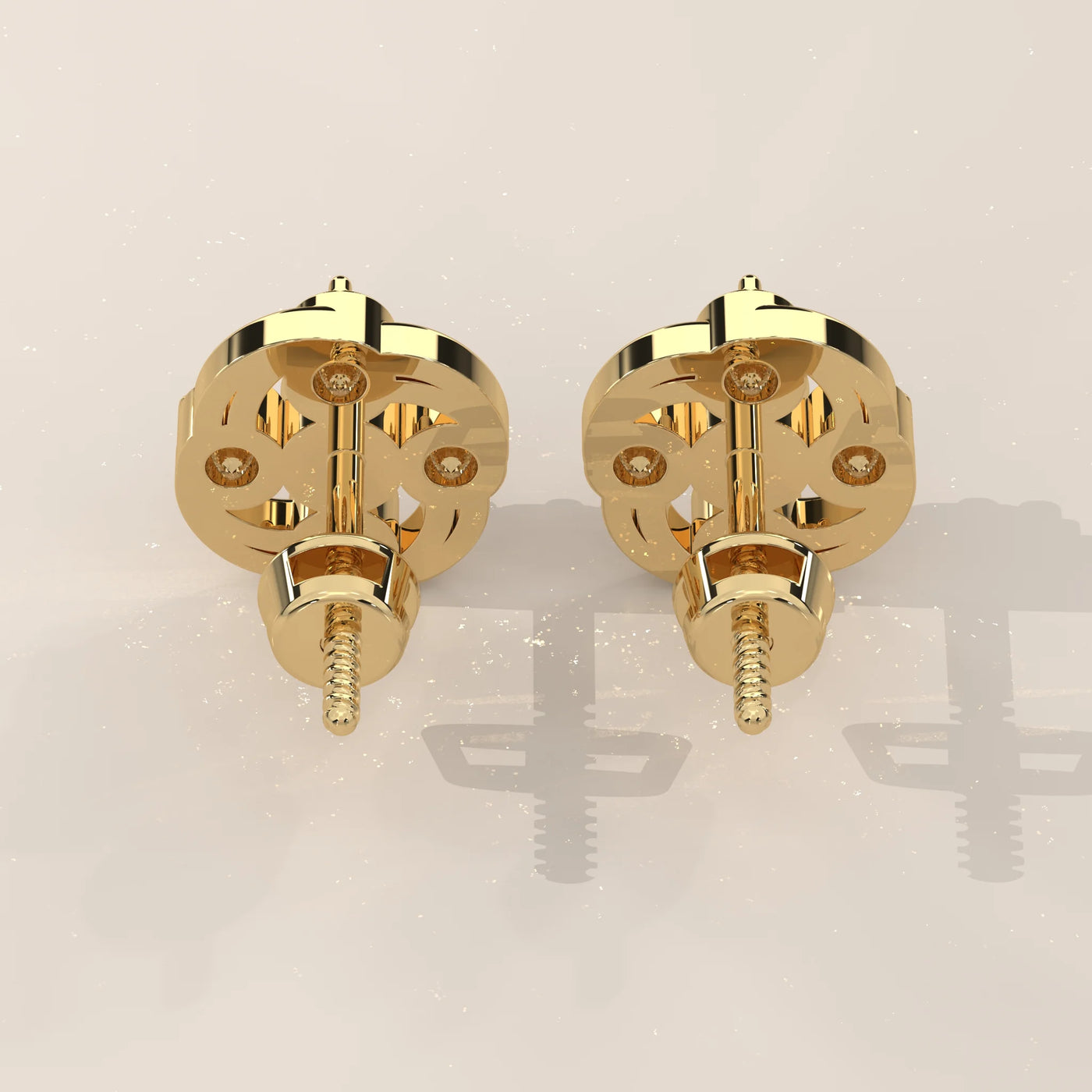 Back View: Round Diamond Stud Earrings with Cluster Setting in Yellow Gold – Lab Grown – Driona Jewels
