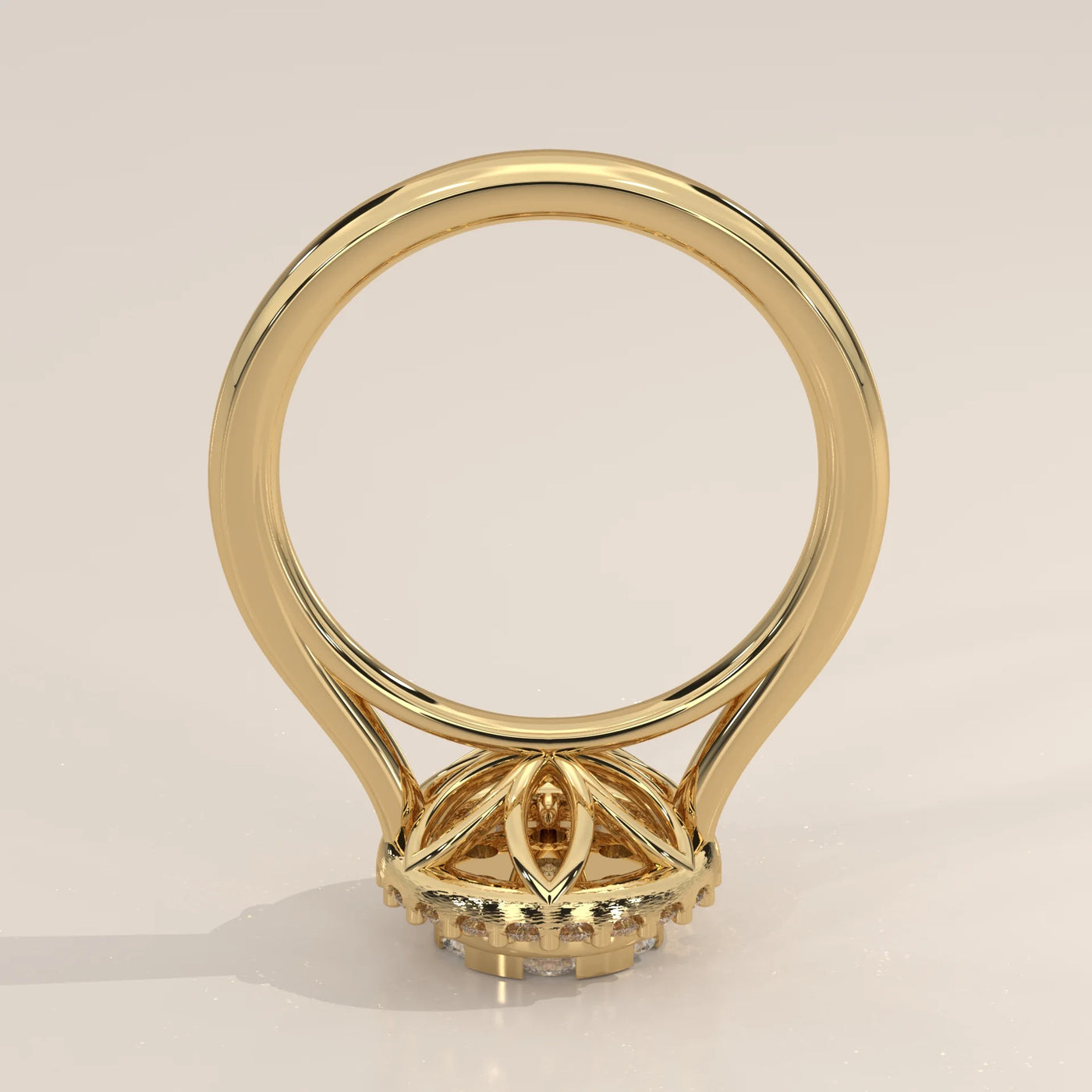 Front View: Round Diamond Ring with Cluster Setting in Yellow Gold – Lab Grown – Driona Jewels