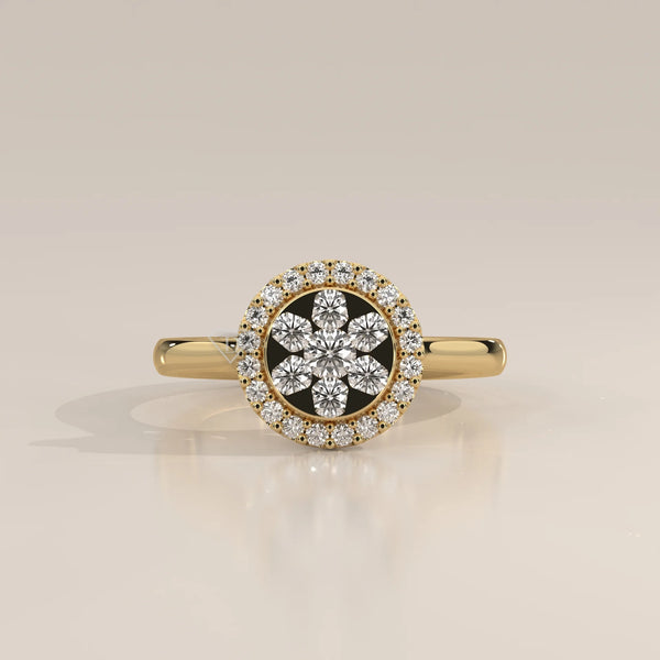 Side Profile: Round Diamond Ring with Cluster Setting in Yellow Gold – Lab Grown – Driona Jewels