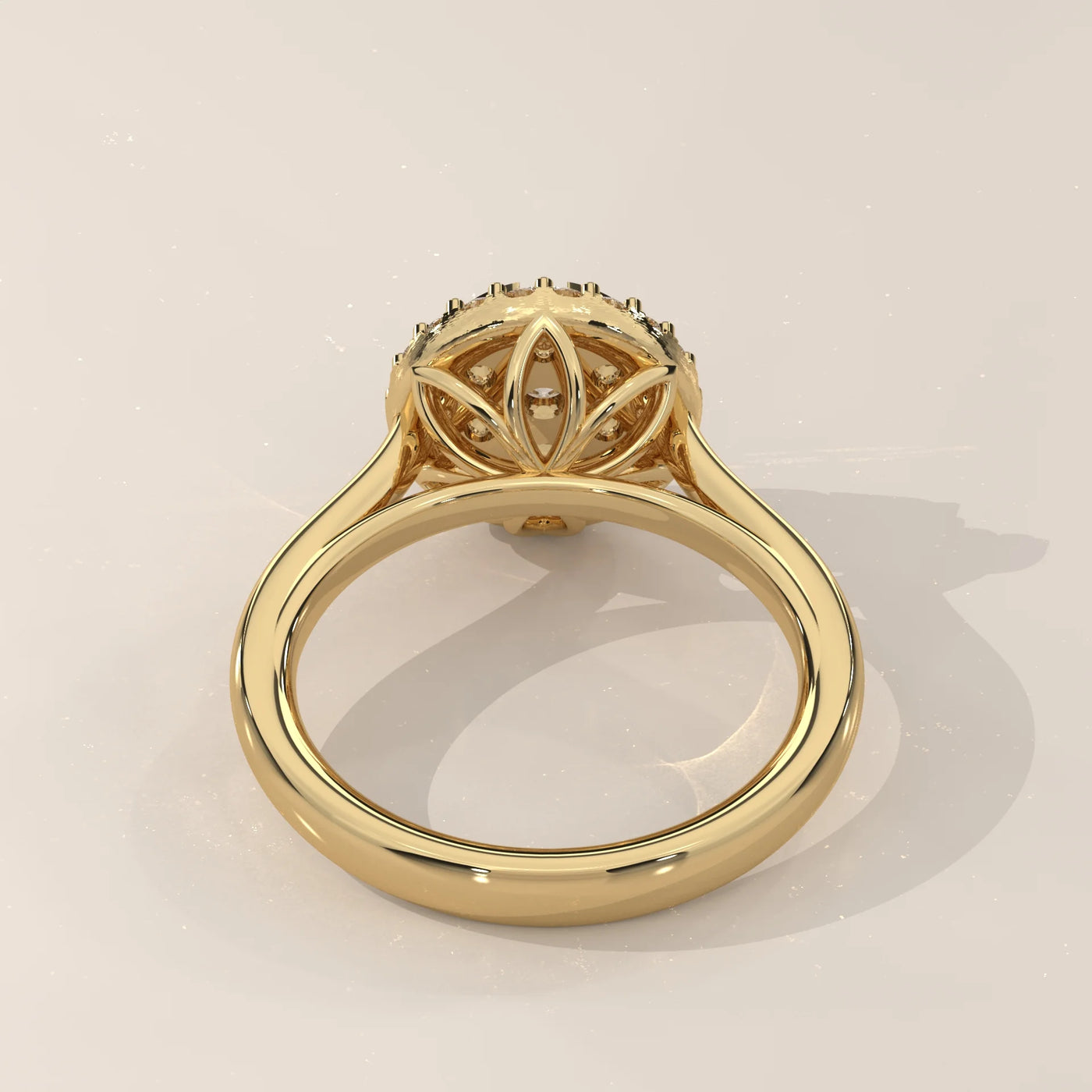 Top View: Round Diamond Ring with Cluster Setting in Yellow Gold – Lab Grown – Driona Jewels