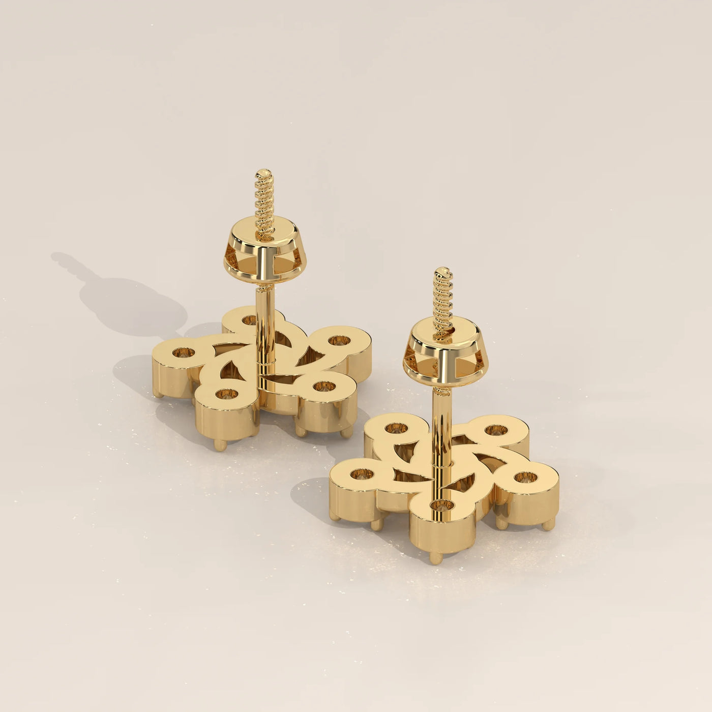 Angle View: Round Diamond Stud Earrings with Cluster Setting in Yellow Gold – Lab Grown – Driona Jewels