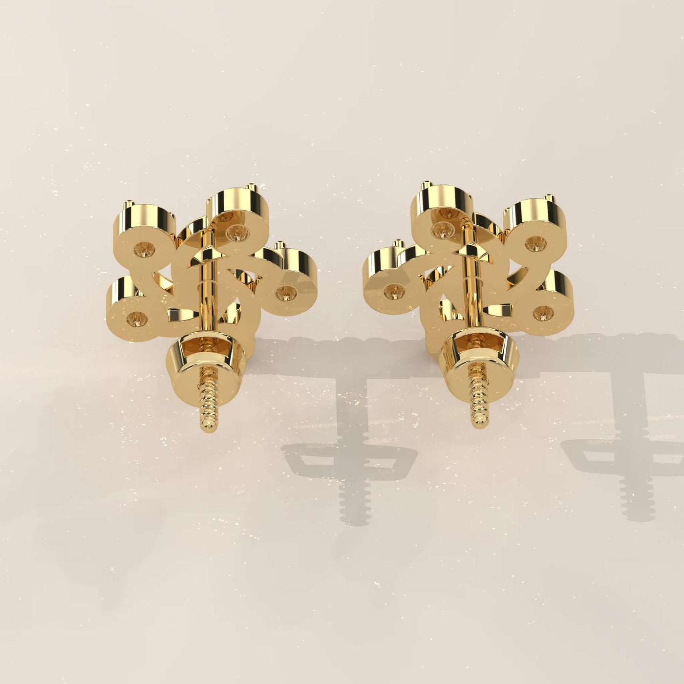 Back View: Round Diamond Stud Earrings with Cluster Setting in Yellow Gold – Lab Grown – Driona Jewels