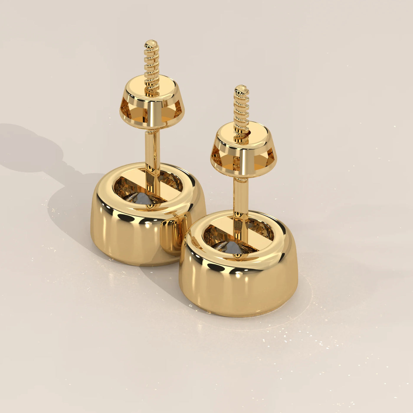 Angle View: Round Diamond Stud Earrings with Bezel Setting in Yellow Gold – Lab Grown – Driona Jewels