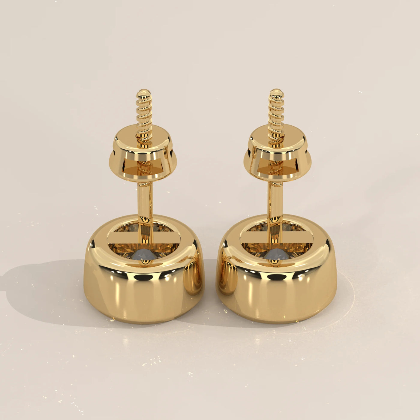 Side Profile: Round Diamond Stud Earrings with Bezel Setting in Yellow Gold – Lab Grown – Driona Jewels