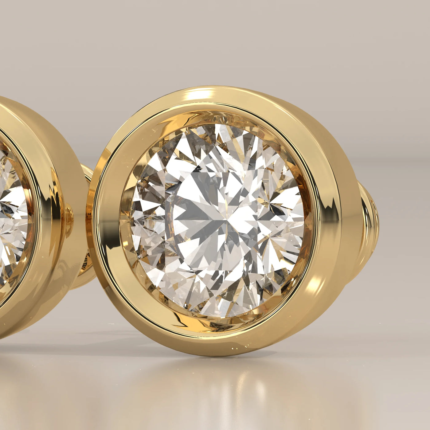 Stone Detail: Round Lab Grown Diamonds in Bezel Setting – Yellow Gold – Driona Jewels