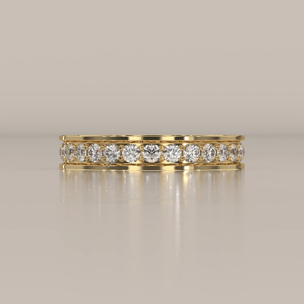 Side Profile: Round Diamond Eternity Band with Channel Setting in Yellow Gold – Lab Grown – Driona Jewels