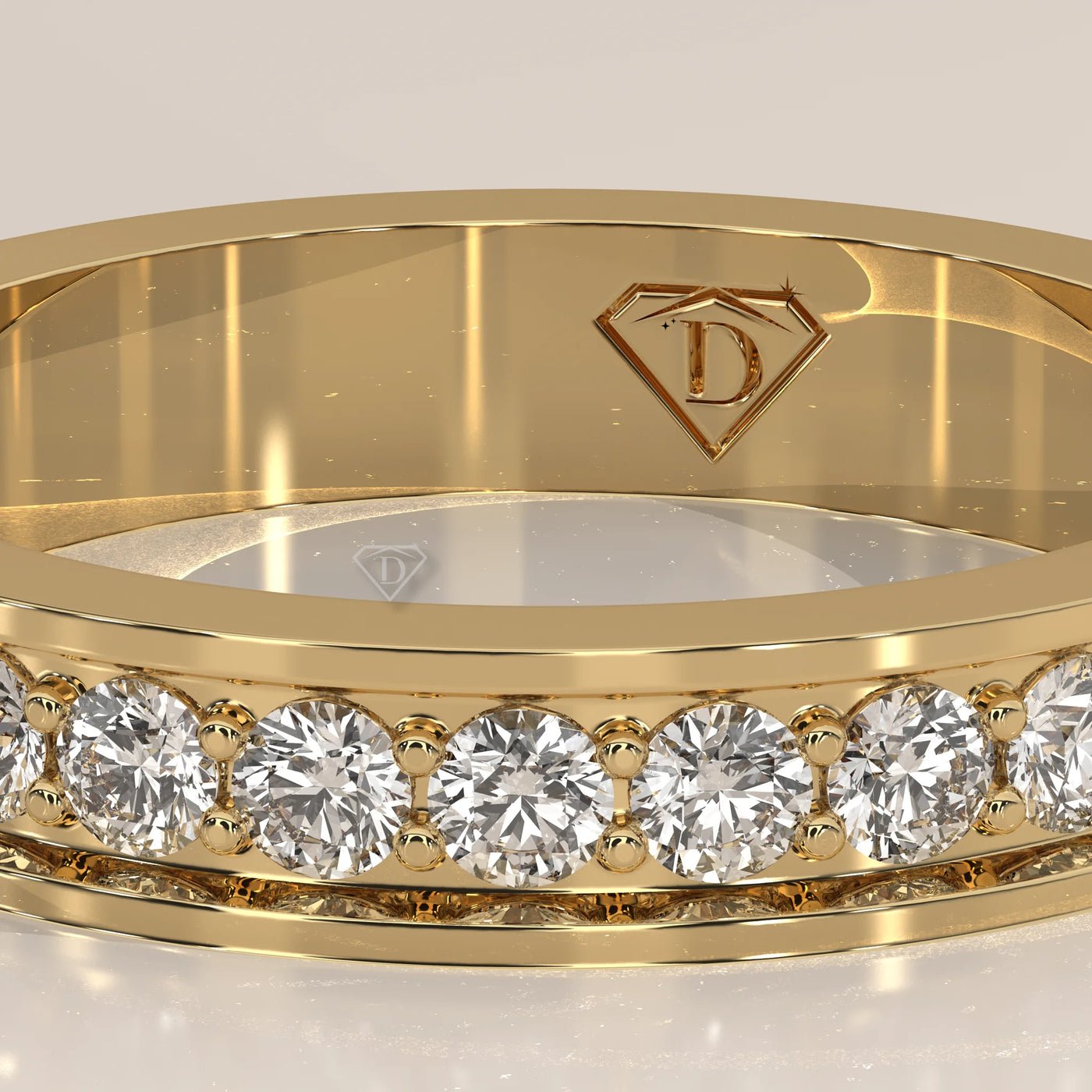 Stone Detail: Round Lab Grown Diamonds in Channel Setting – Yellow Gold – Driona Jewels