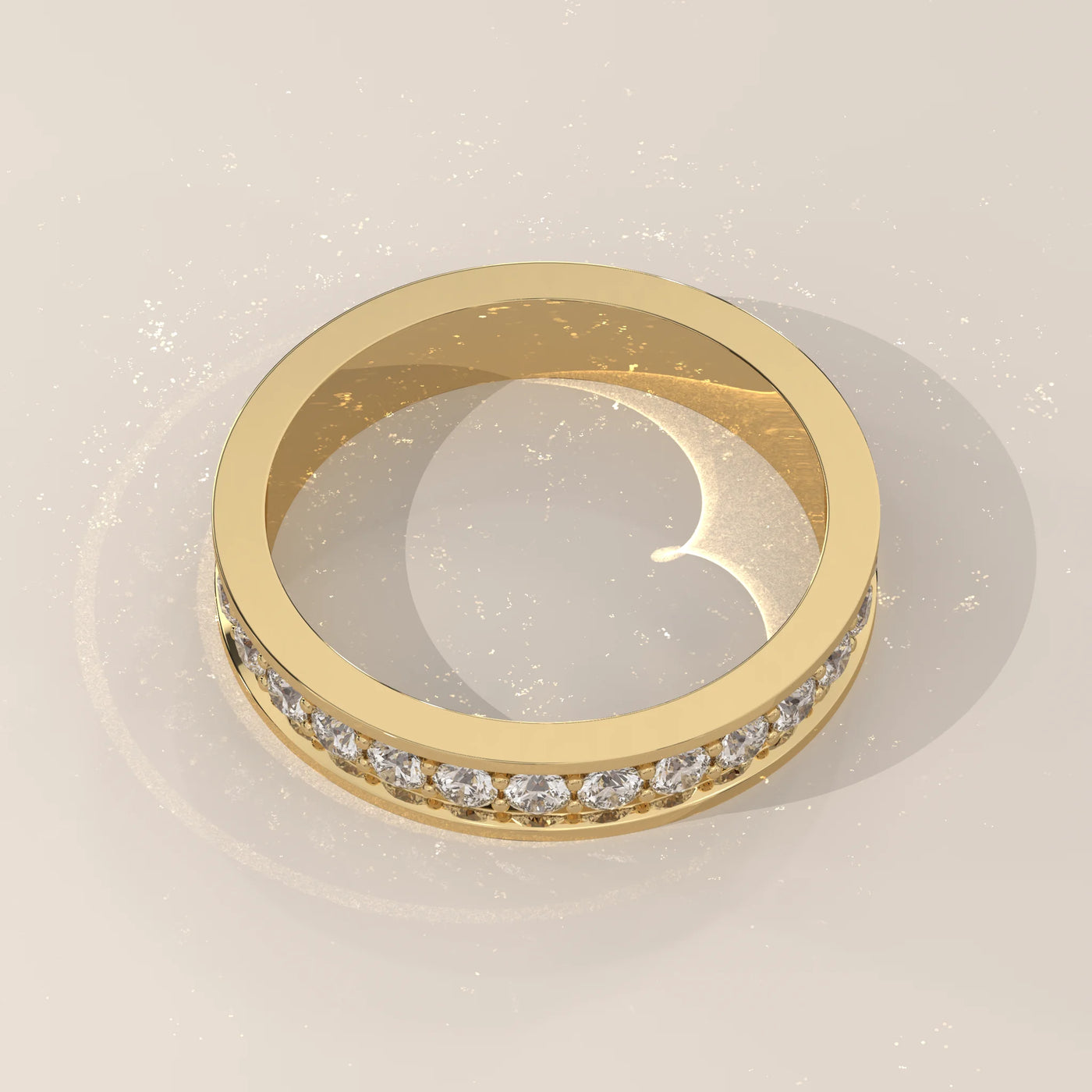 Top View: Round Diamond Eternity Band with Channel Setting in Yellow Gold – Lab Grown – Driona Jewels
