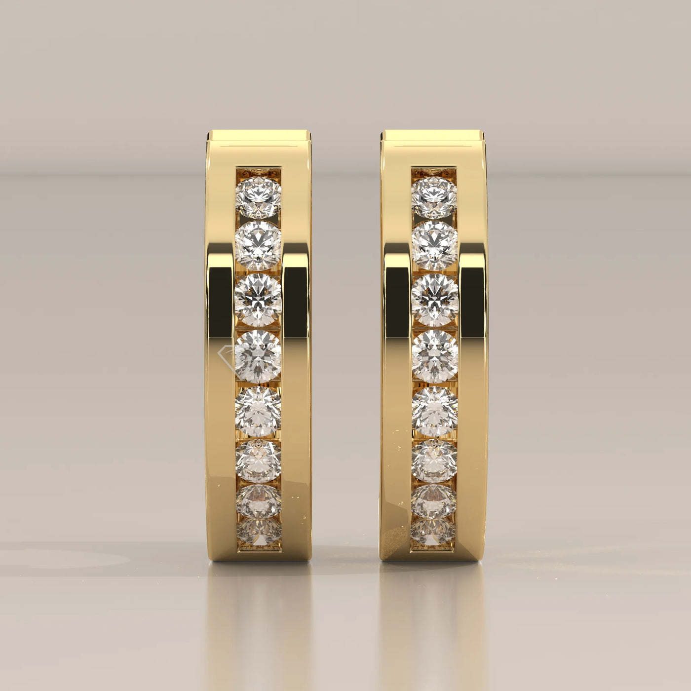 Front View: Round Diamond Hoop Earrings with Channel Setting in Yellow Gold – Lab Grown – Driona Jewels