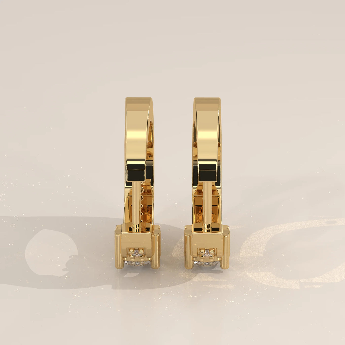 Angle View: Round Diamond Hoop Earrings with Channel Setting in Yellow Gold – Lab Grown – Driona Jewels
