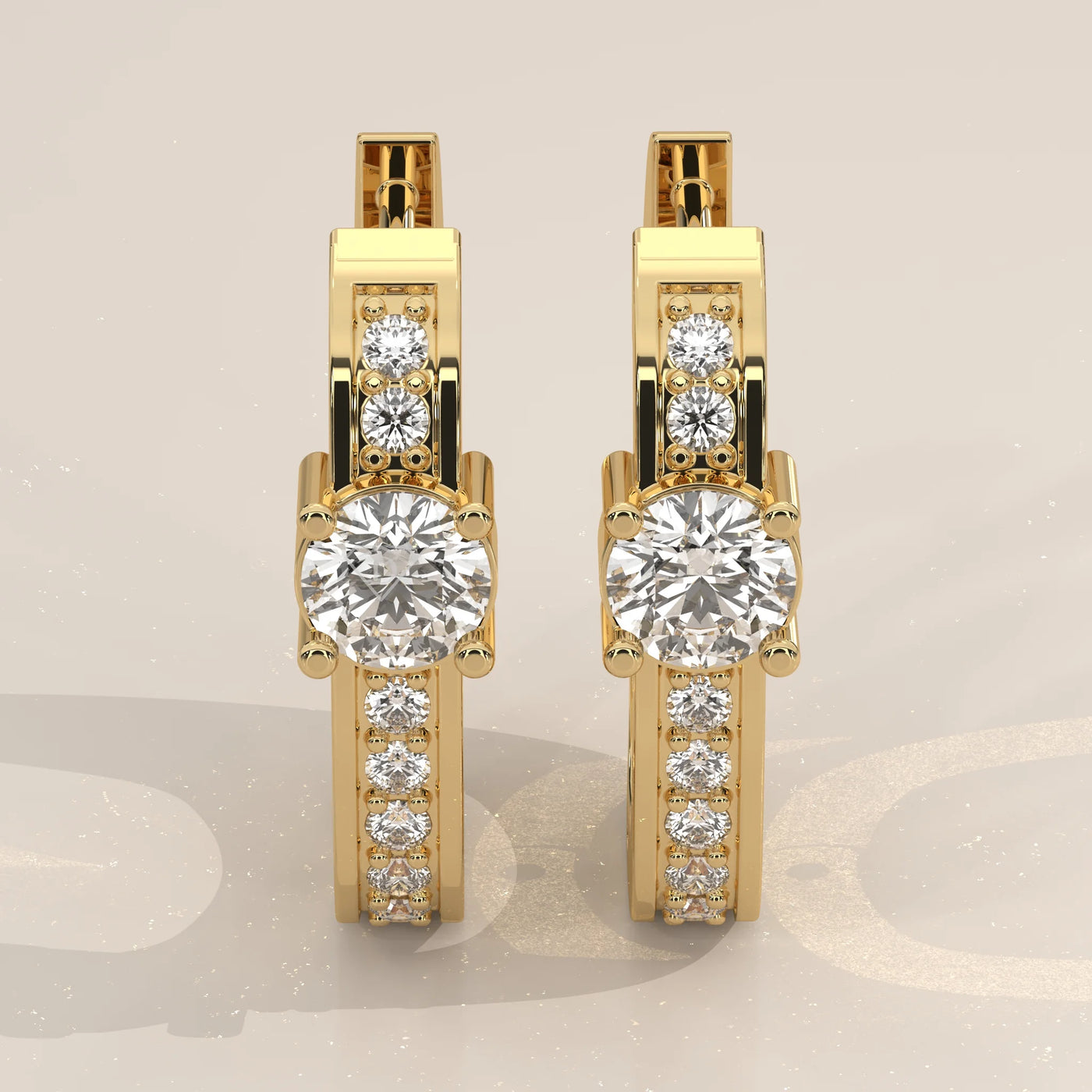 Pair Front View: Round Diamond Hoop Earrings with Channel Setting in Yellow Gold – Lab Grown – Driona Jewels