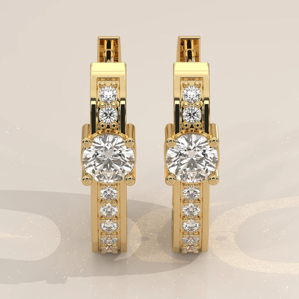 Pair Front View: Round Diamond Hoop Earrings with Channel Setting in Yellow Gold – Lab Grown – Driona Jewels