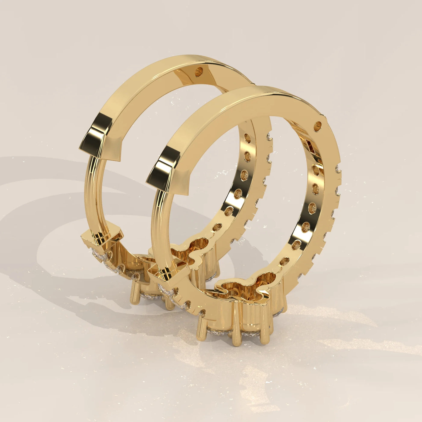 Angle View: Round Diamond Hoop Earrings with Cluster Setting in Yellow Gold – Lab Grown – Driona Jewels