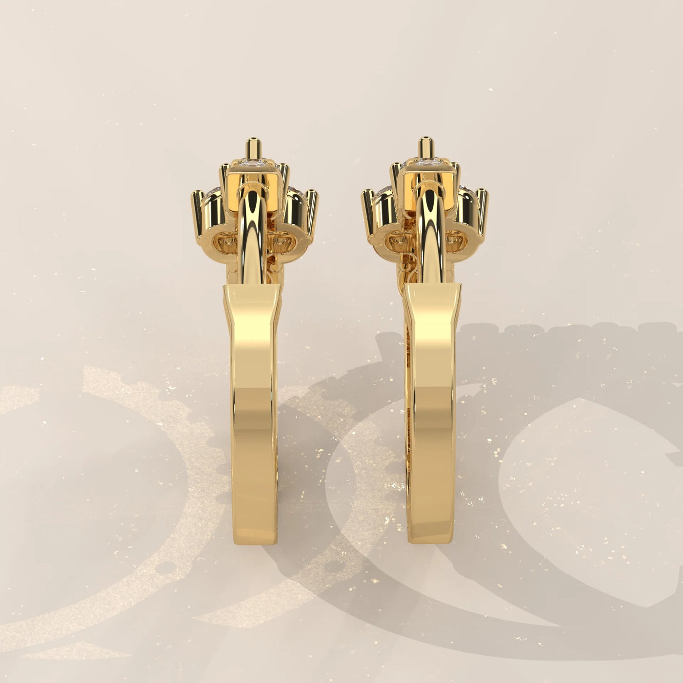 Back View: Round Diamond Hoop Earrings with Cluster Setting in Yellow Gold – Lab Grown – Driona Jewels