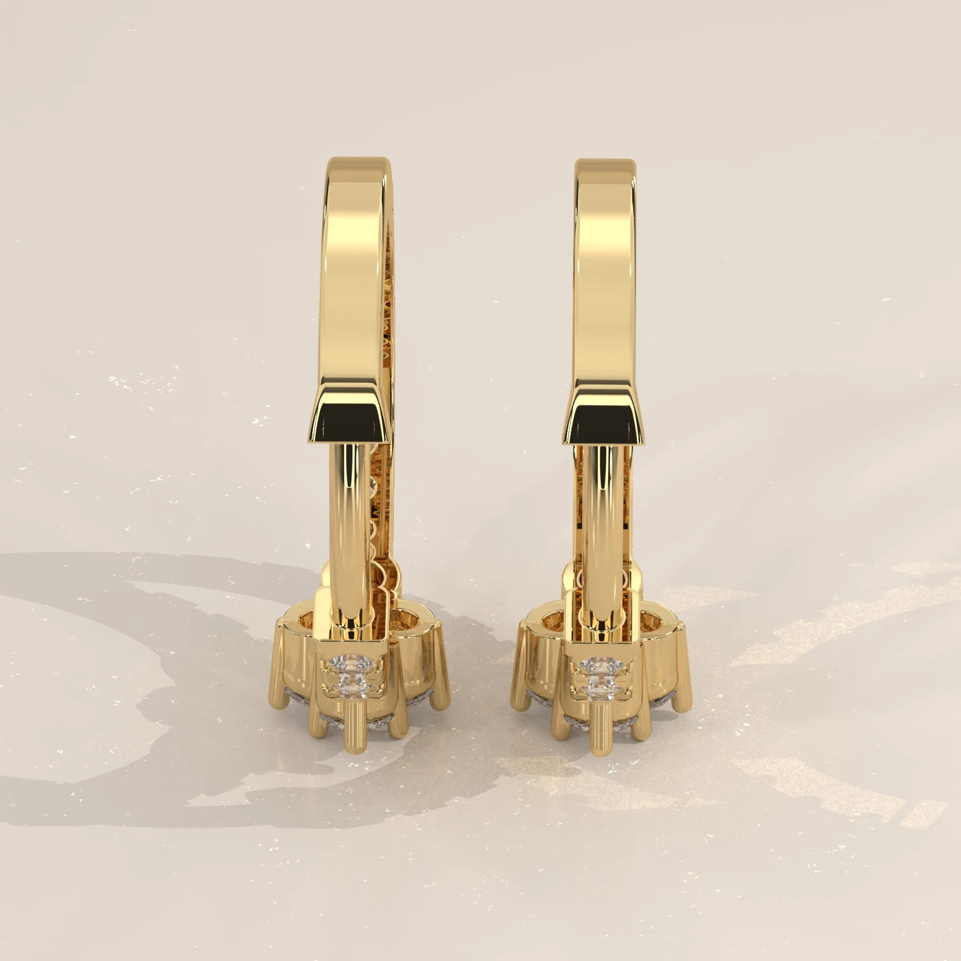 Side Profile: Round Diamond Hoop Earrings with Cluster Setting in Yellow Gold – Lab Grown – Driona Jewels