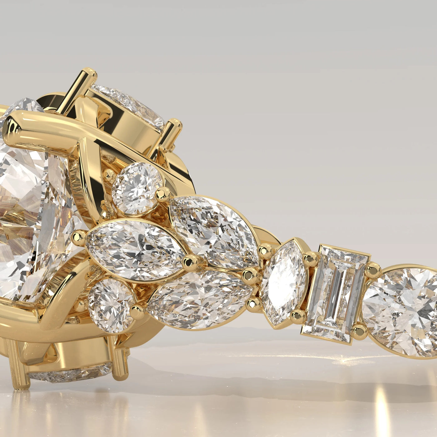 Close-Up: Round Diamond Ring with Cluster Setting in Yellow Gold – Lab Grown – Driona Jewels