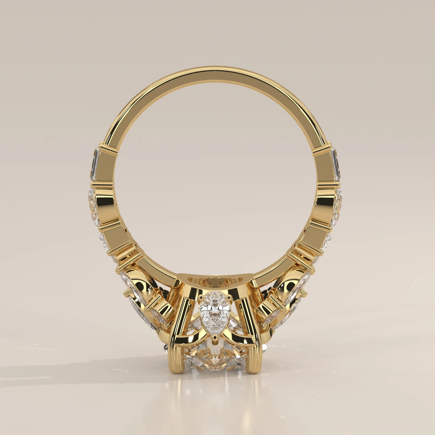 Front View: Round Diamond Ring with Cluster Setting in Yellow Gold – Lab Grown – Driona Jewels