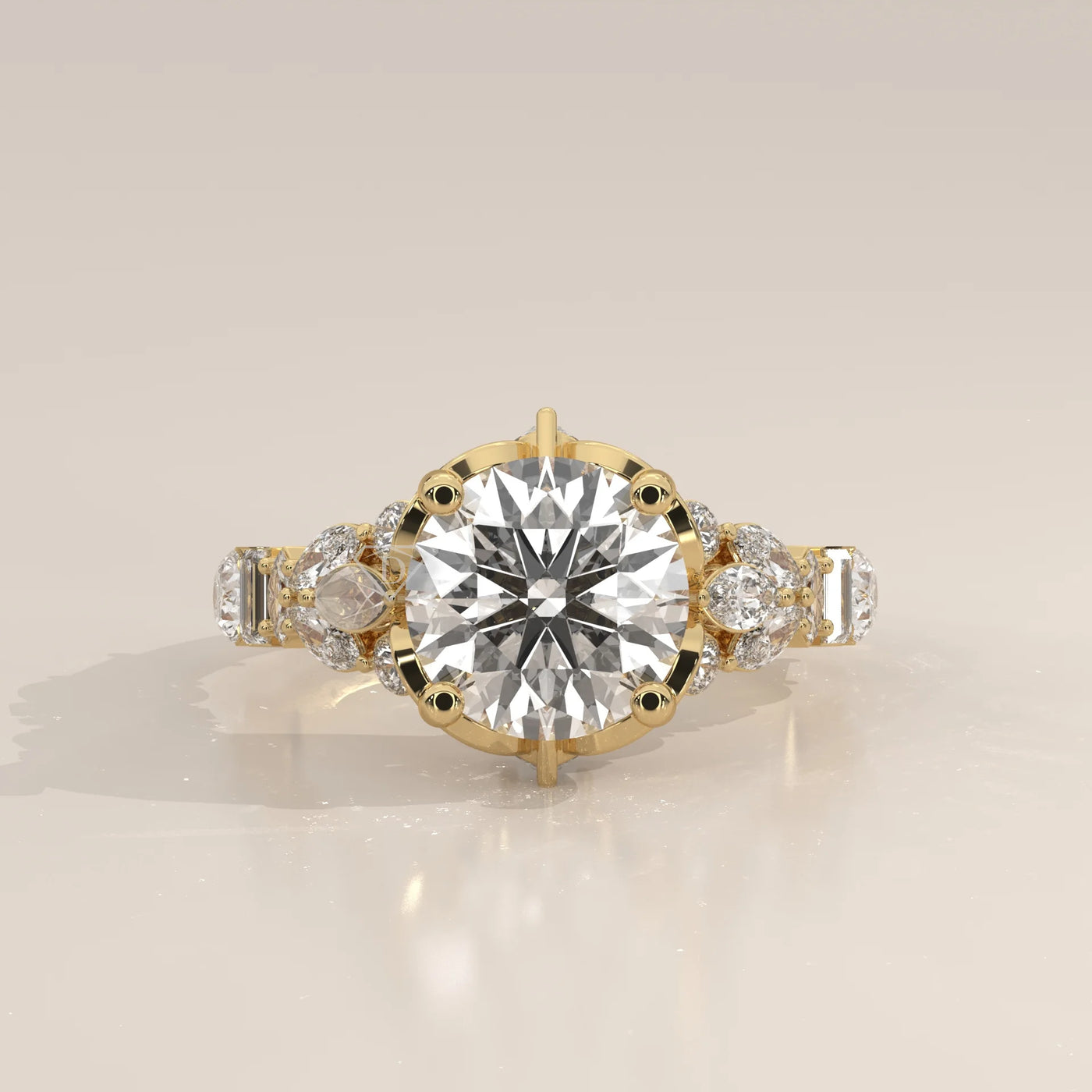 Side Profile: Round Diamond Ring with Cluster Setting in Yellow Gold – Lab Grown – Driona Jewels