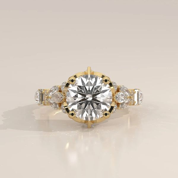 Side Profile: Round Diamond Ring with Cluster Setting in Yellow Gold – Lab Grown – Driona Jewels