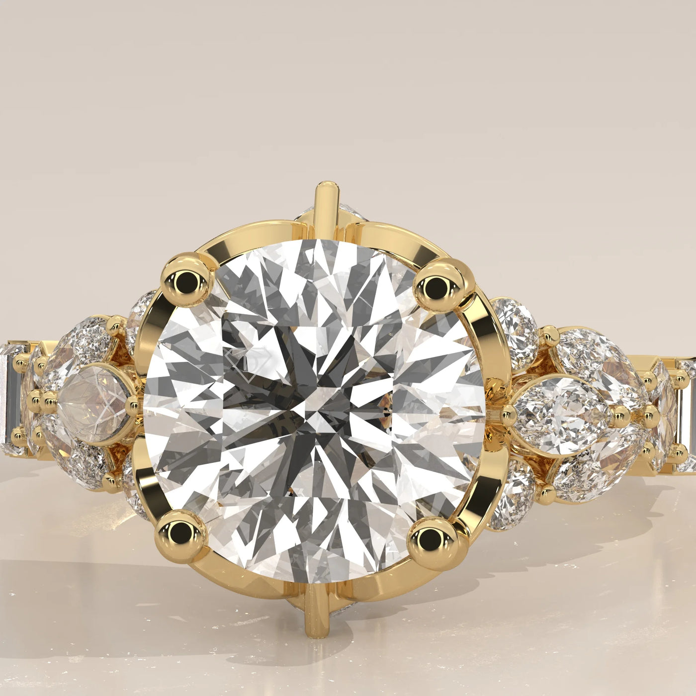 Stone Detail: Round Lab Grown Diamonds in Cluster Setting – Yellow Gold – Driona Jewels