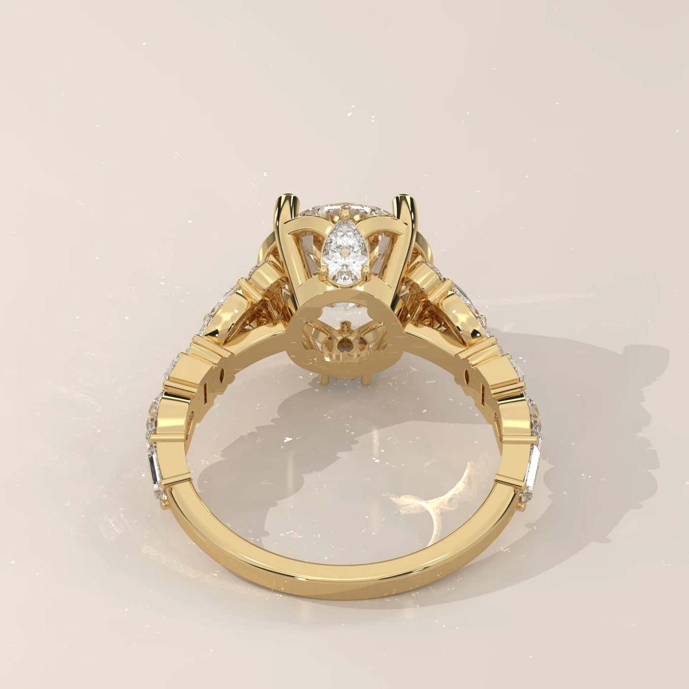 Top View: Round Diamond Ring with Cluster Setting in Yellow Gold – Lab Grown – Driona Jewels