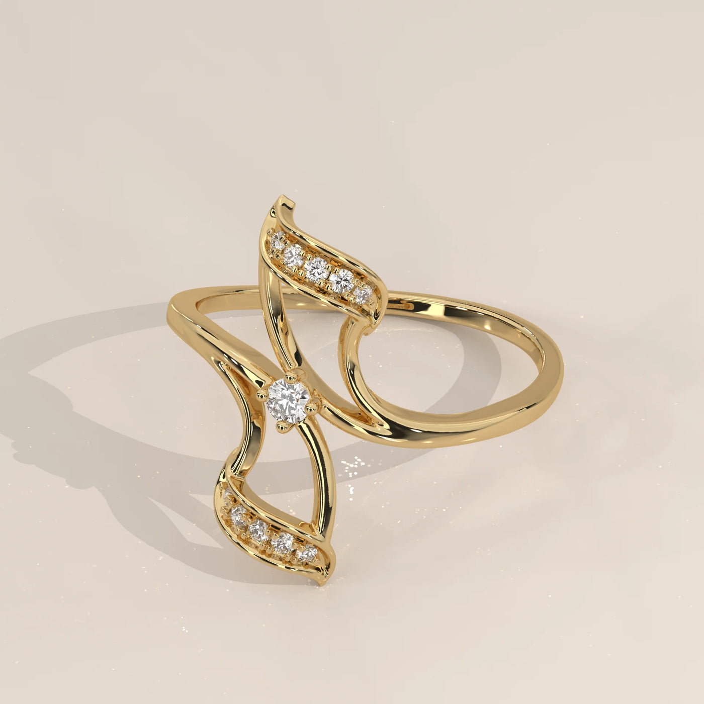 Angle View: Round Diamond Ring with Bypass Setting in Yellow Gold – Lab Grown – Driona Jewels