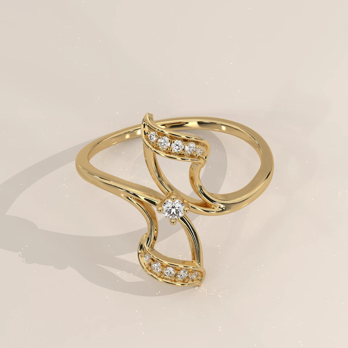 Three-Quarter View: Round Diamond Ring with Bypass Setting in Yellow Gold – Lab Grown – Driona Jewels
