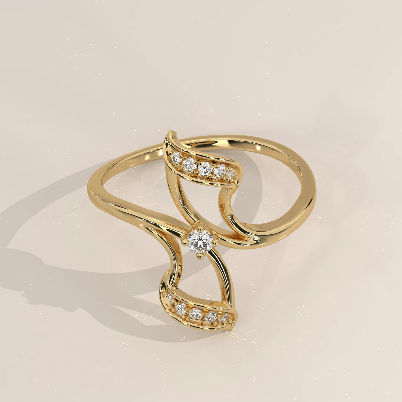 Three-Quarter View: Round Diamond Ring with Bypass Setting in Yellow Gold – Lab Grown – Driona Jewels