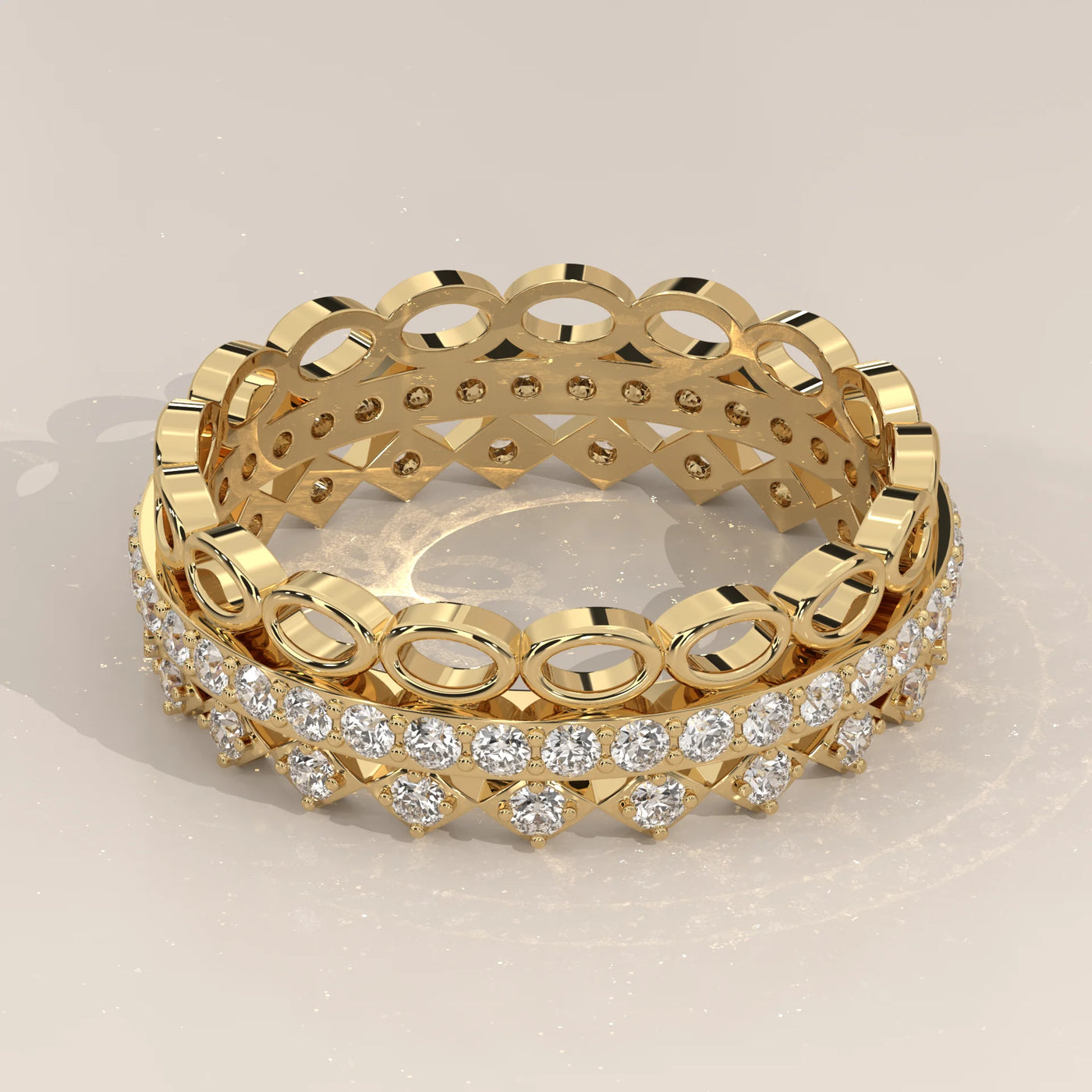 Angle View: Round Diamond Eternity Band with Eternity Setting in Yellow Gold – Lab Grown – Driona Jewels