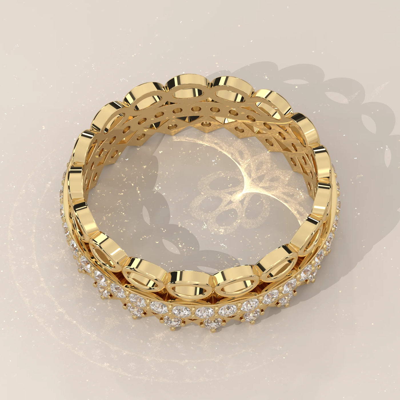 Top View: Round Diamond Eternity Band with Eternity Setting in Yellow Gold – Lab Grown – Driona Jewels