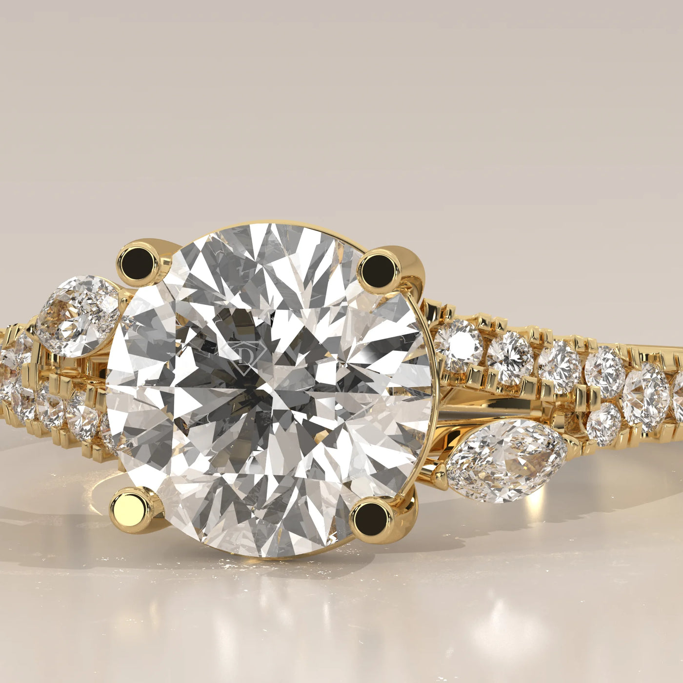 Stone Detail: Round Lab Grown Diamonds in Prong Setting – Yellow Gold – Driona Jewels