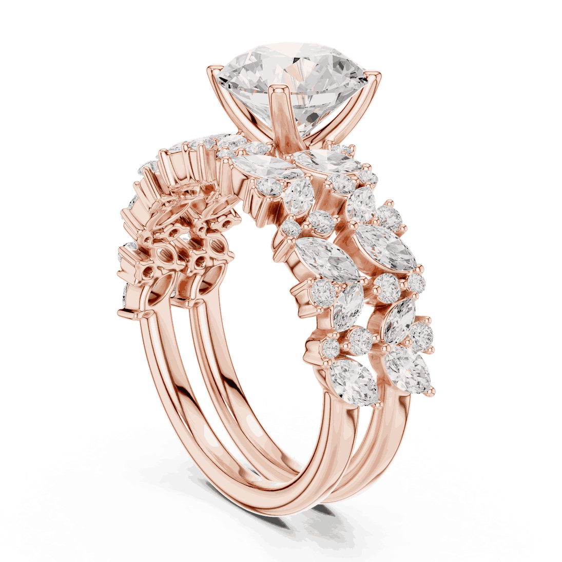 Round Diamond Floral Halo Engagement Ring Gold 18K | Lab Grown | Driona Jewels