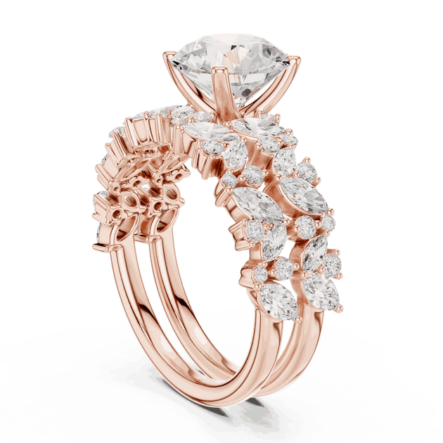 Round Diamond Floral Halo Engagement Ring Gold 18K | Lab Grown | Driona Jewels
