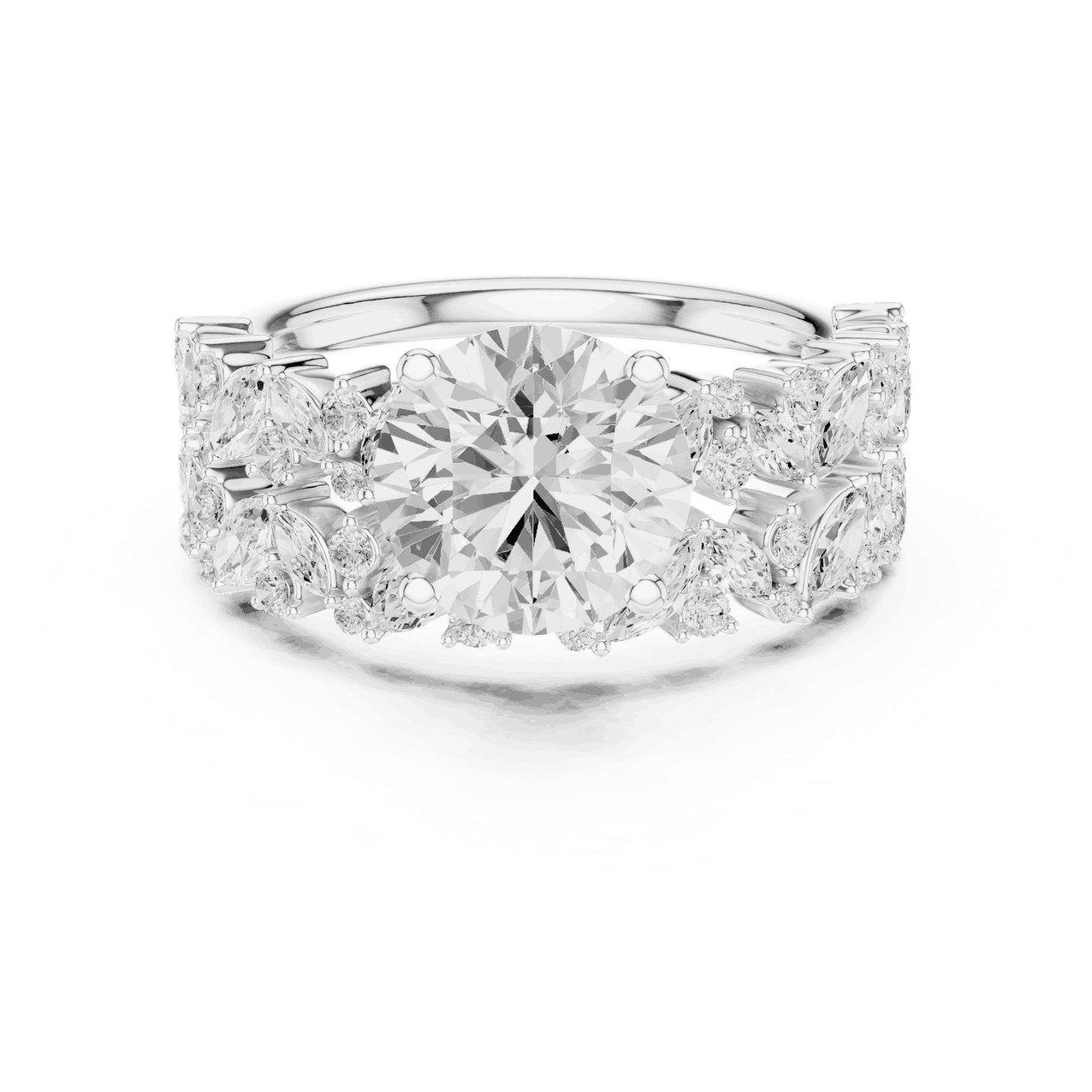 Round Diamond Floral Halo Engagement Ring Gold 18K | Lab Grown | Driona Jewels