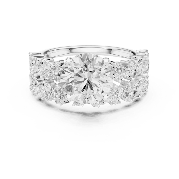 Round Diamond Floral Halo Engagement Ring Gold 18K | Lab Grown | Driona Jewels