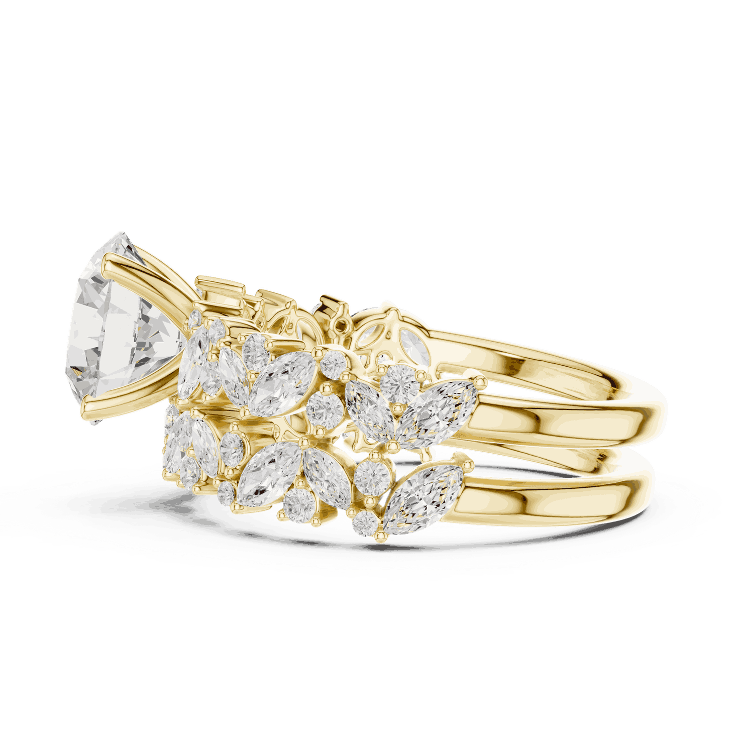 Round Diamond Floral Halo Engagement Ring Gold 18K | Lab Grown | Driona Jewels